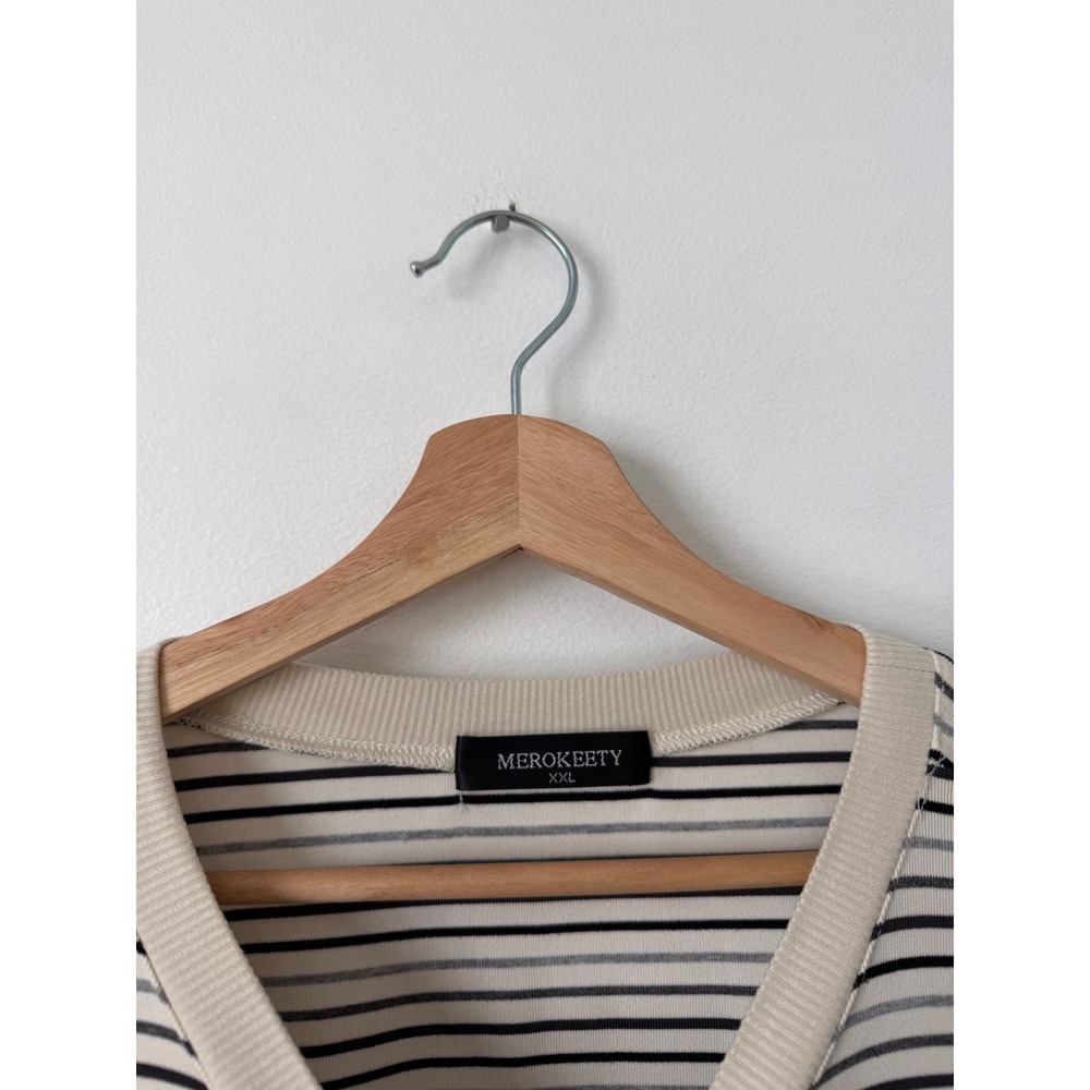 Merokeety Women's Summer Short Sleeve Top – White Striped – Size XXL – - Picture 4 of 5